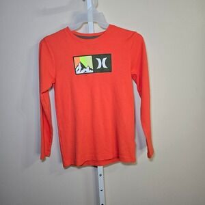 Hurley Boys' Long Sleeve Graphic T-Shirt Top Size 14/16 Orange‎ Mountain Logo